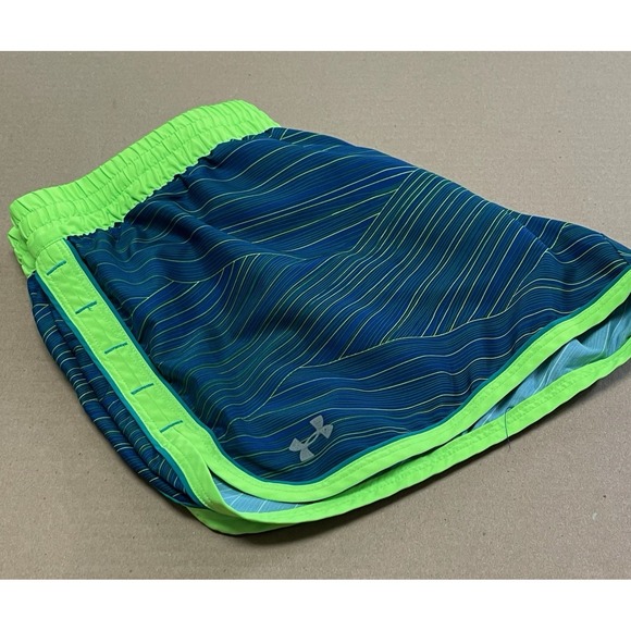 Under Armour Women's Medium Blue & Green Lined Heat Gear Running Shorts - Picture 10 of 10